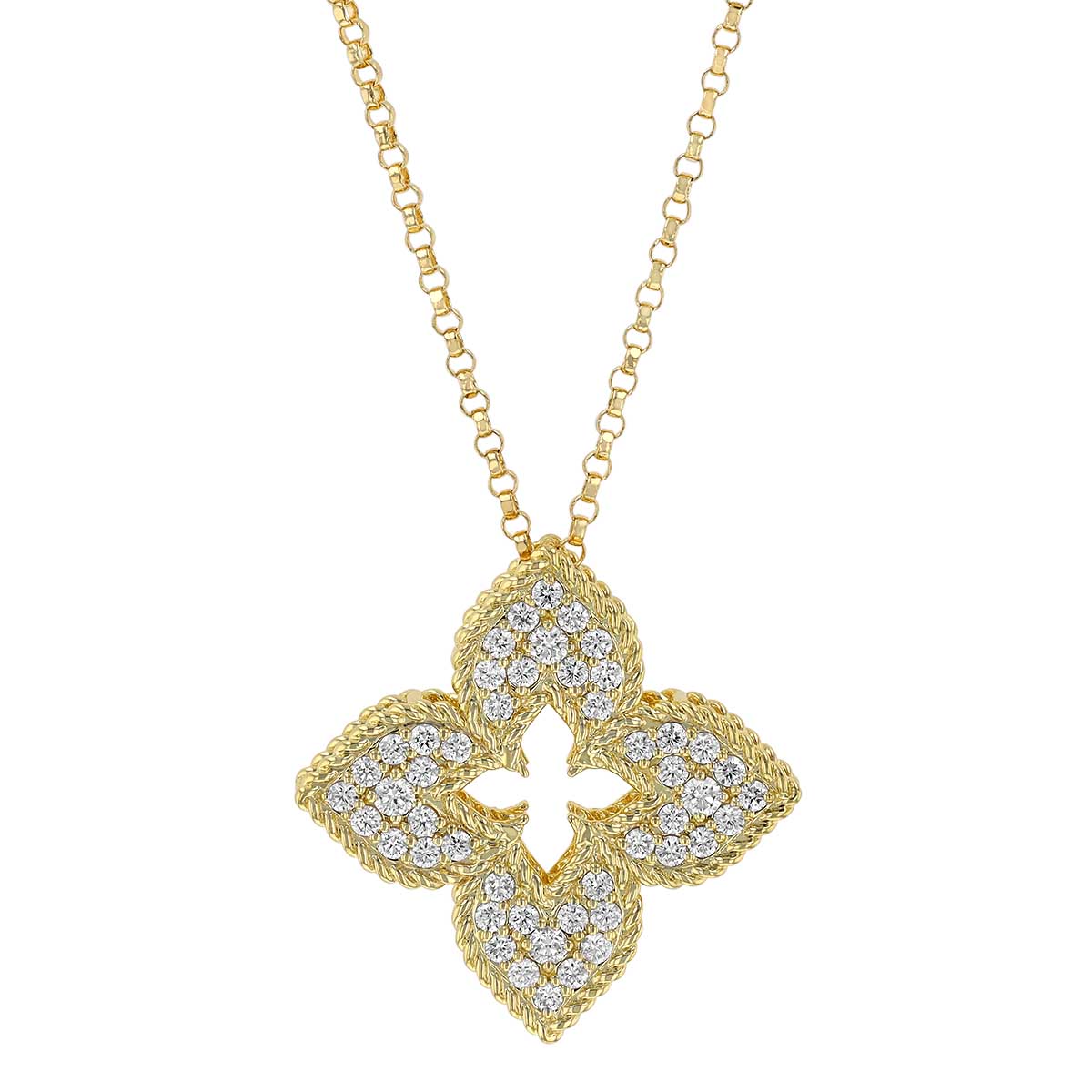 Roberto Coin Venetian Princess Petite Flower Diamond Pavé Pendant in Yellow Gold, 17.5