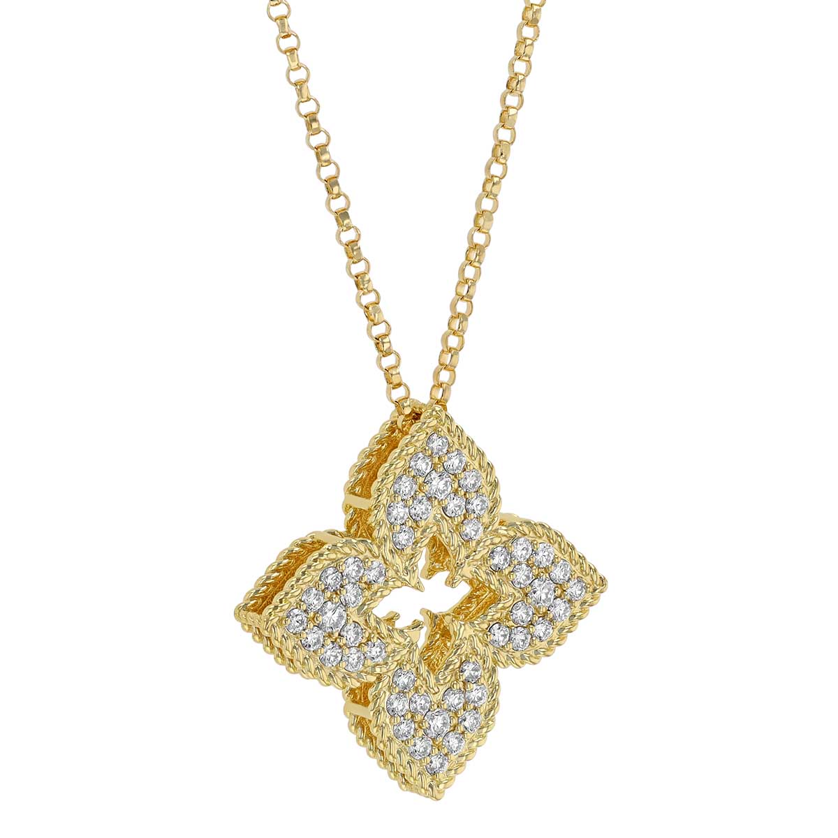 Roberto Coin Venetian Princess Petite Flower Diamond Pavé Pendant in Yellow Gold, 17.5