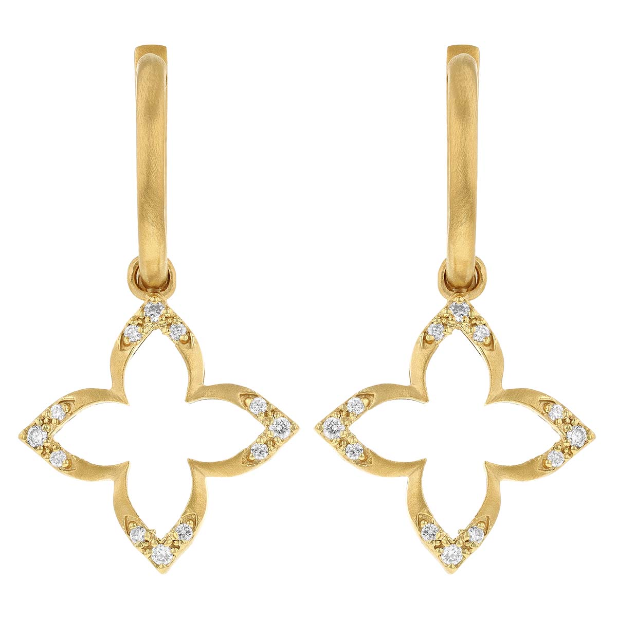 Marika Diamond Pointed Flower Drop Earrings in Yellow Gold