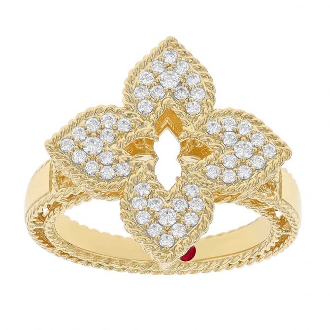 Roberto Coin Venetian Princess Petite Flower Diamond Pavé Ring in Yellow Gold