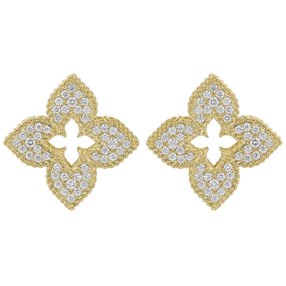 Roberto Coin Venetian Princess Petite Flower Diamond Pavé Stud Earrings in Yellow Gold