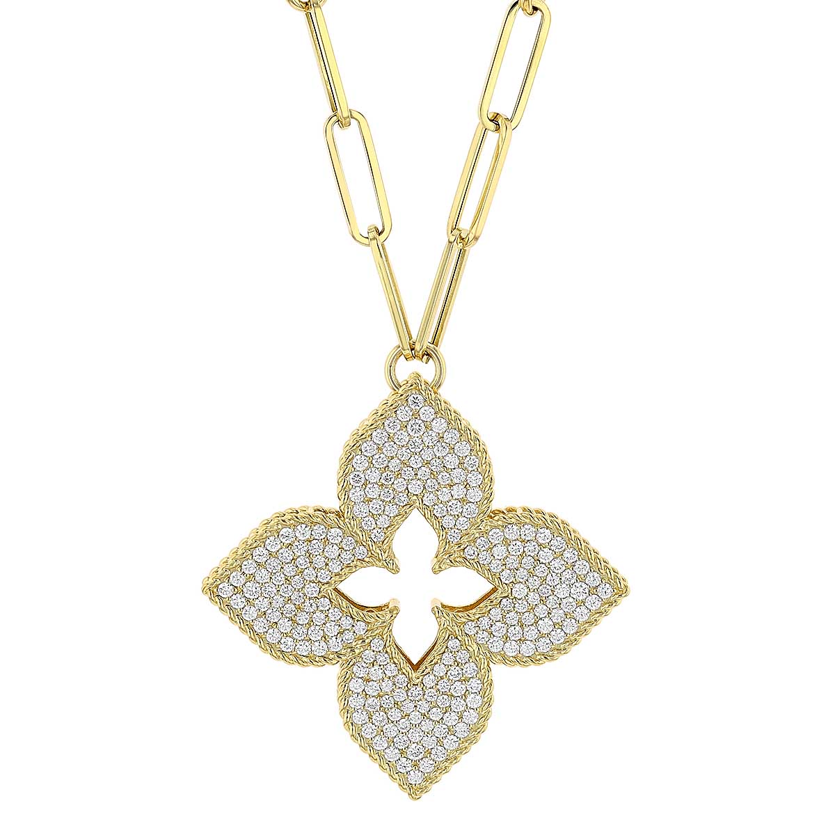 Roberto Coin Venetian Princess Large Flower Diamond Pavé Pendant in Yellow Gold, 33.5