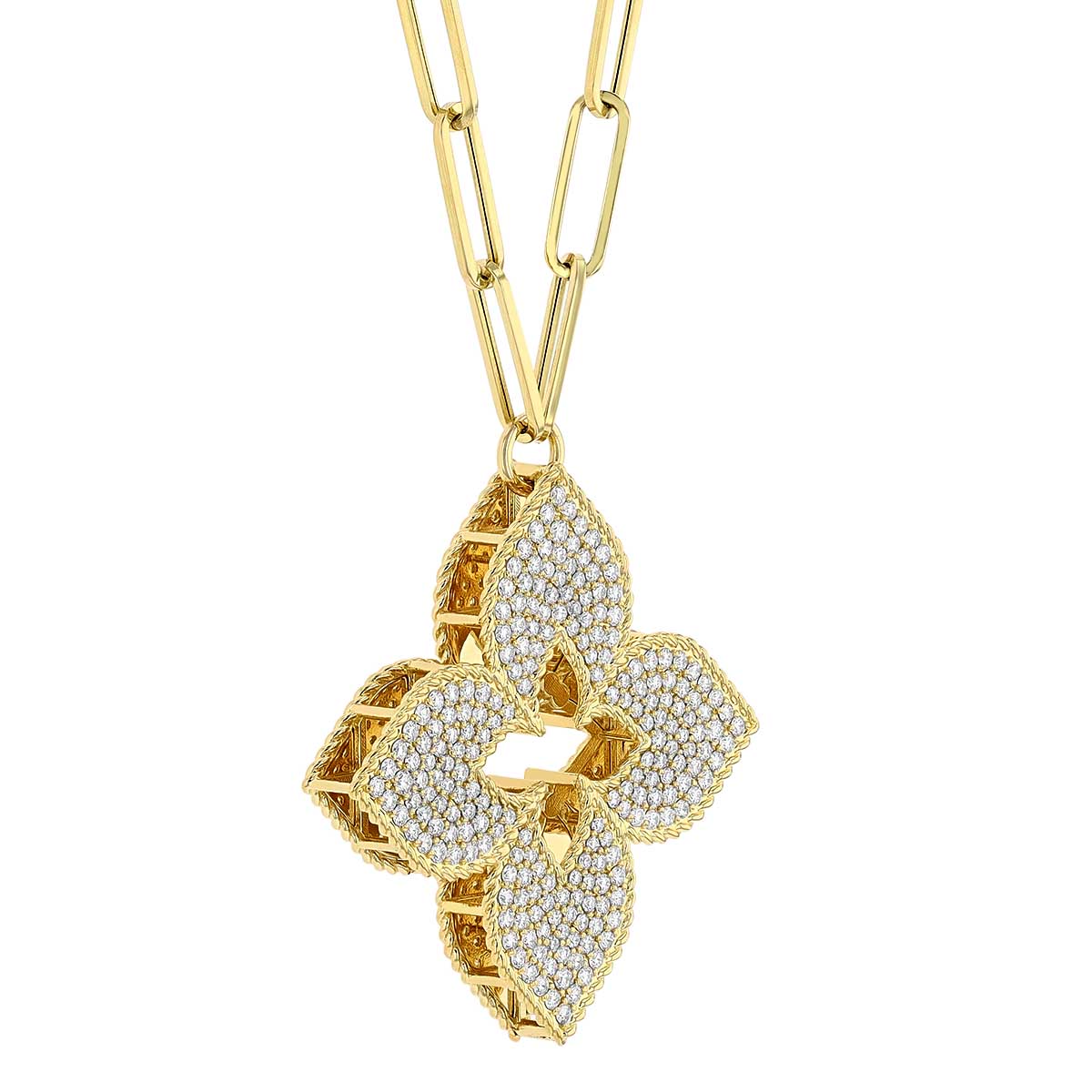 Roberto Coin Venetian Princess Large Flower Diamond Pavé Pendant in Yellow Gold, 33.5