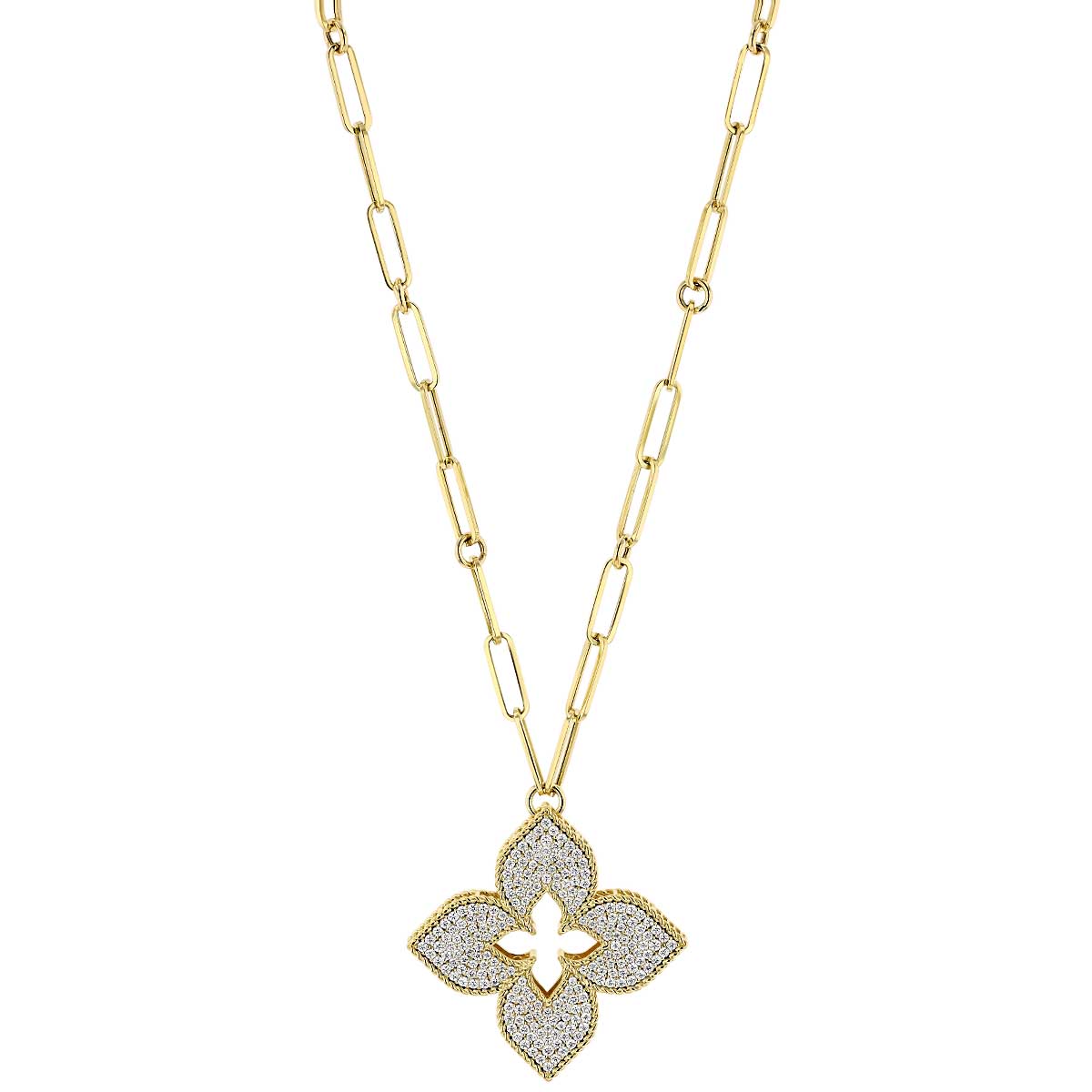 Roberto Coin Venetian Princess Large Flower Diamond Pavé Pendant in Yellow Gold, 33.5