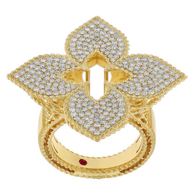Roberto Coin Venetian Princess Large Flower Diamond Pavé Ring in Yellow Gold