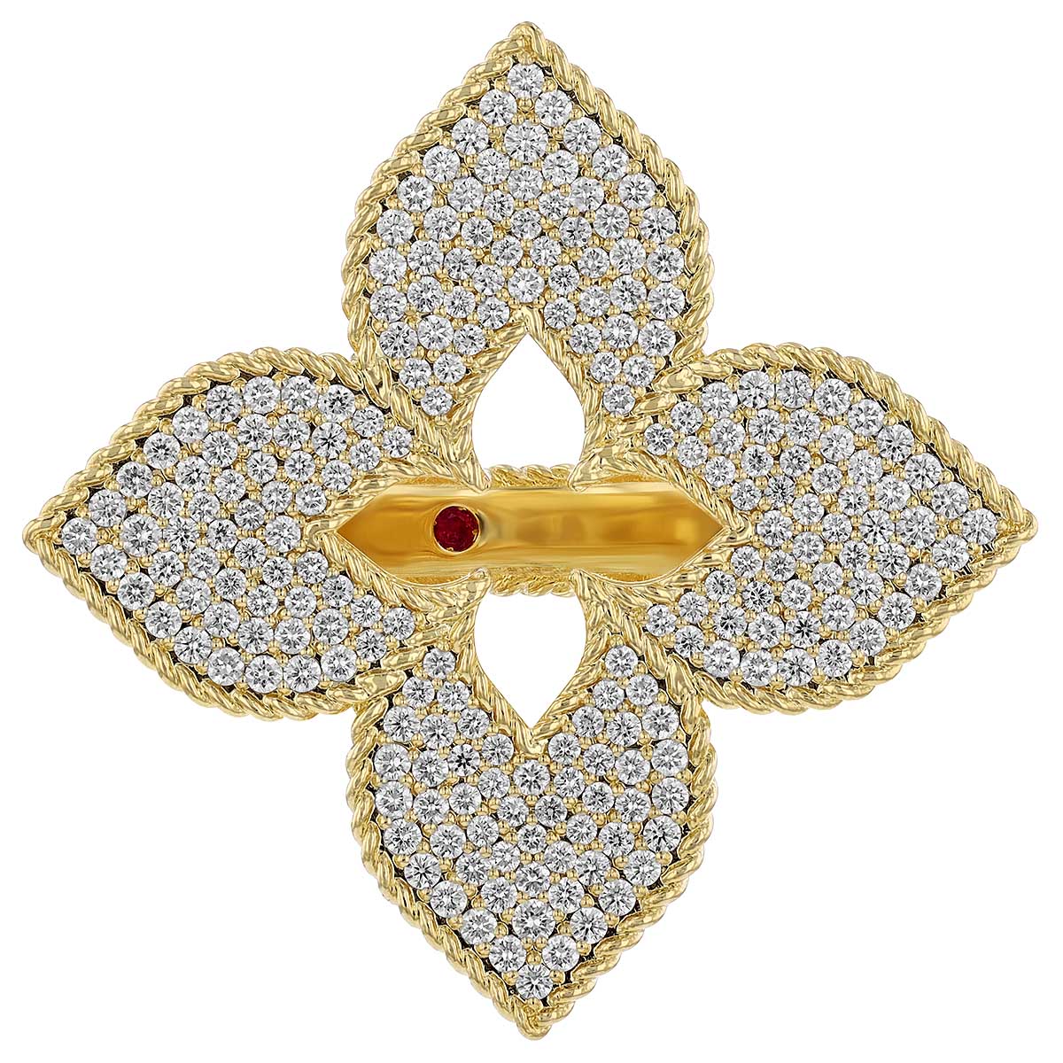 Roberto Coin Venetian Princess Large Flower Diamond Pavé Ring in Yellow Gold