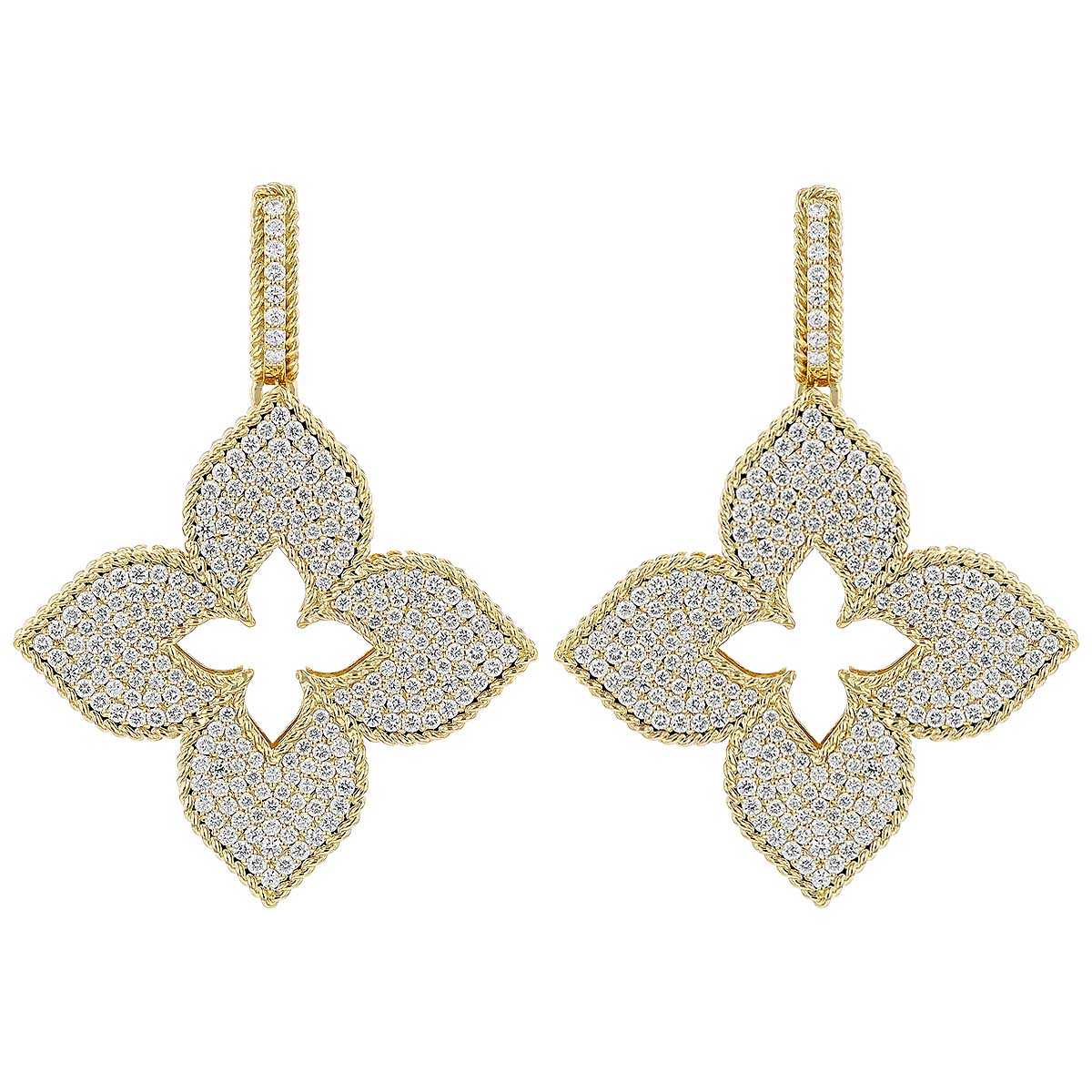 Roberto Coin Venetian Princess Large Flower Diamond Pavé Drop Earrings in Yellow Gold