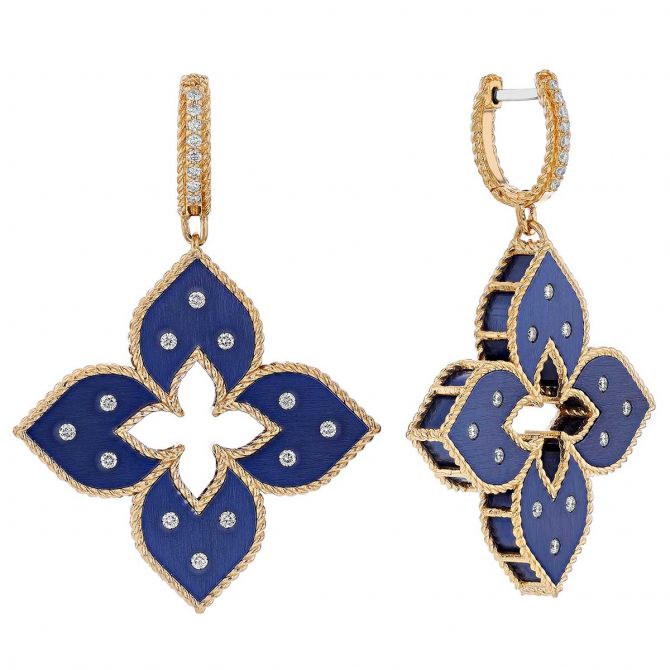 Roberto Coin Venetian Princess Diamond & Blue Titanium Dangle Earrings in Rose Gold