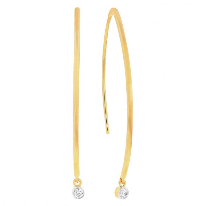 Marika Diamond Solitaire Bezel Set Drop Threader Earrings in Yellow Gold