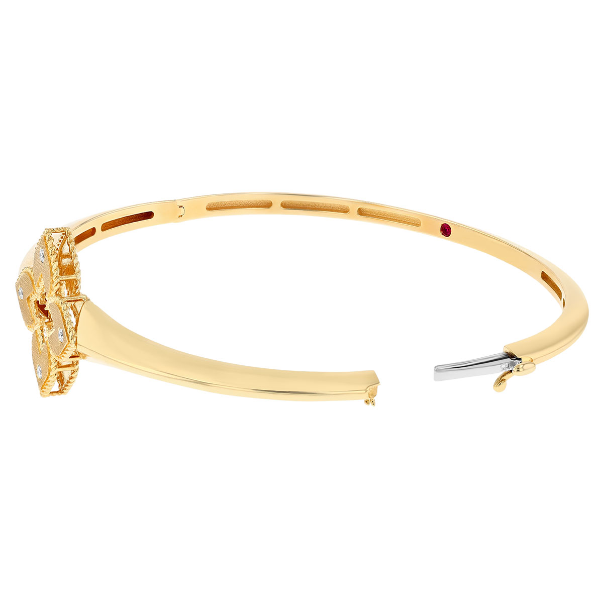 Roberto Coin Venetian Princess Flower Bangle Bracelet with Diamond Accents in Yellow Gold