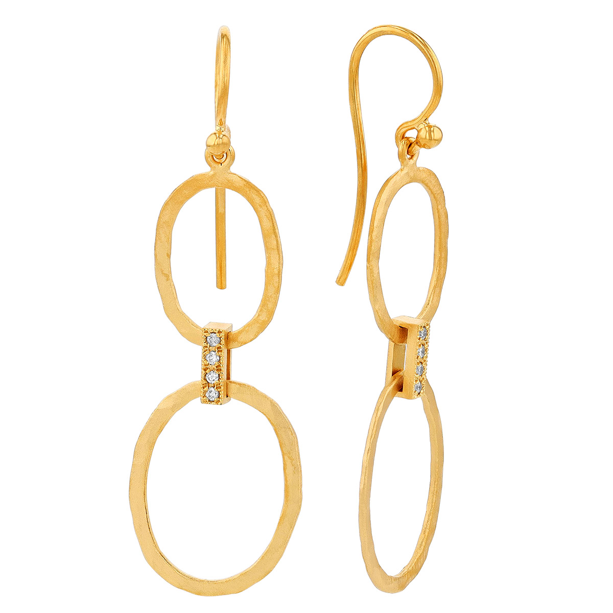 Marika Diamond Link Open Circle Dangle Earrings in Yellow Gold