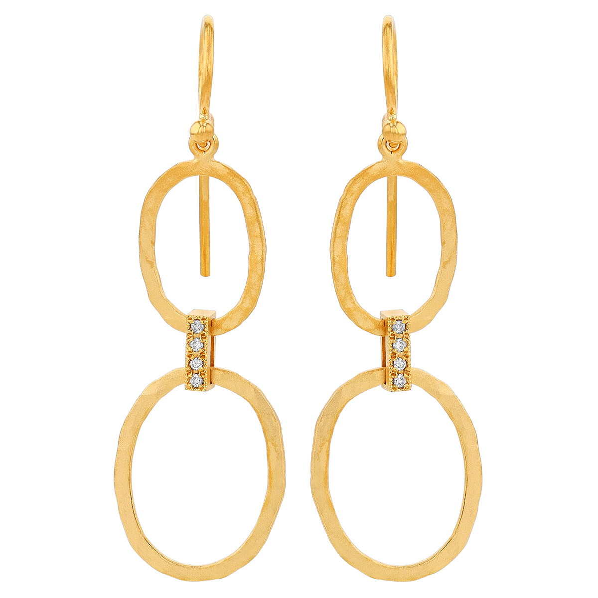 Marika Diamond Link Open Circle Dangle Earrings in Yellow Gold