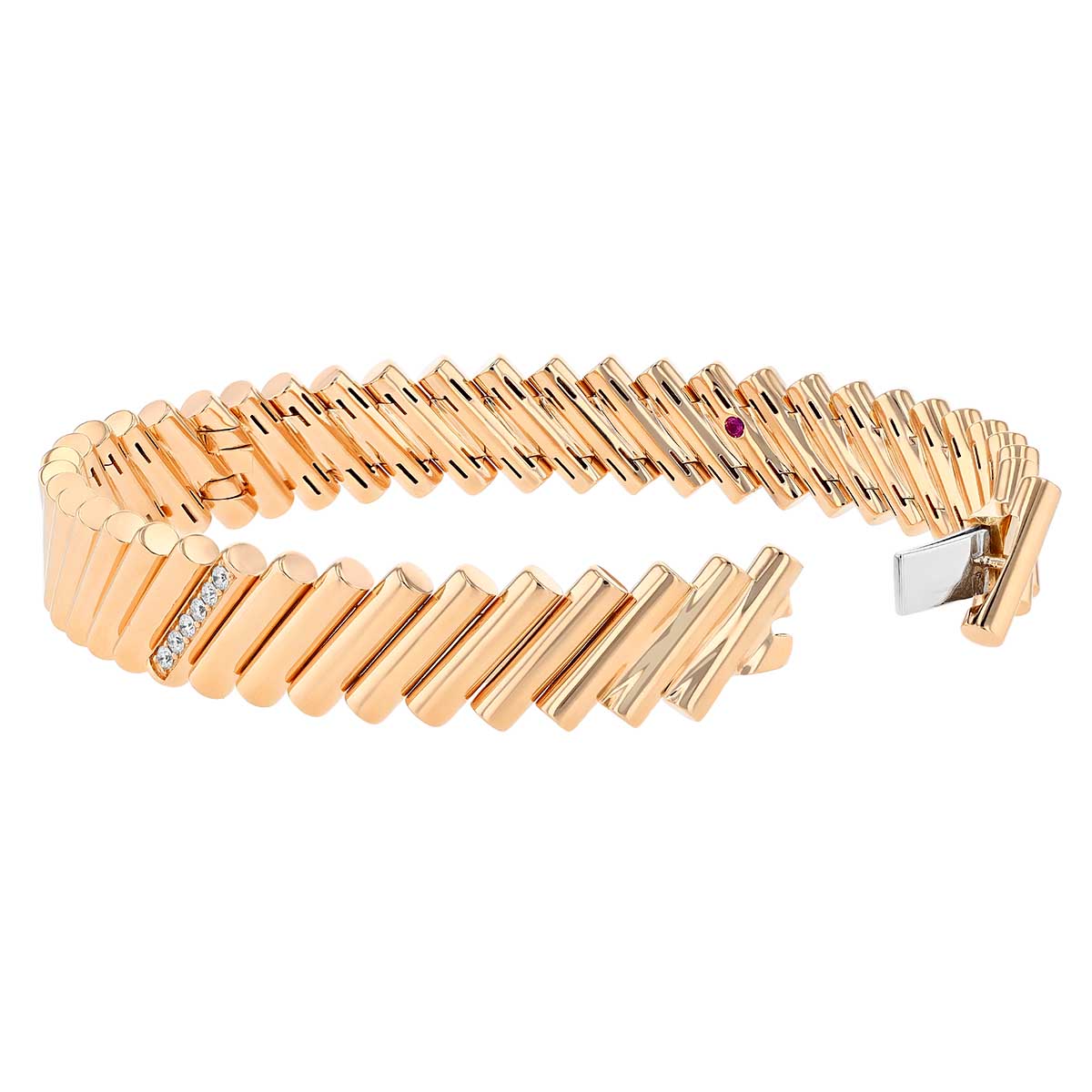 Roberto Coin Diamond Slanted Bar Bracelet in Rose Gold