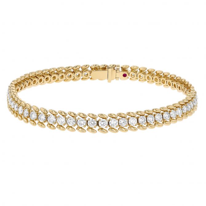Roberto Coin Diamond Tennis Bracelet with Oval Bead Edges in Yellow Gold, 4.28 cttw
