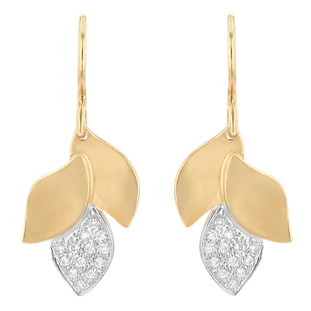Marika Yellow Gold & Diamond Pave Leaf Dangle Earrings
