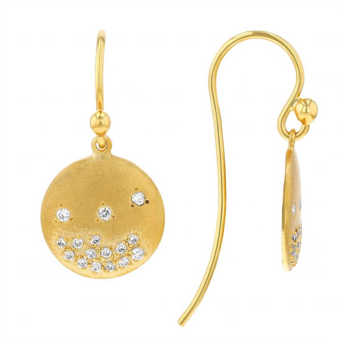 Marika Diamond Scatter Round Dangle Earrings in Yellow Gold