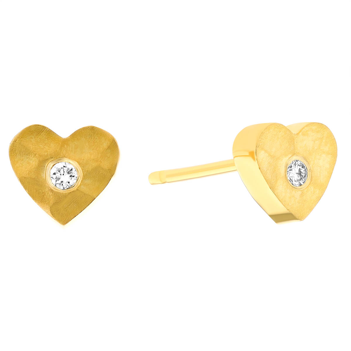Marika Diamond Bezel Set Center Heart Stud Earrings in Yellow Gold