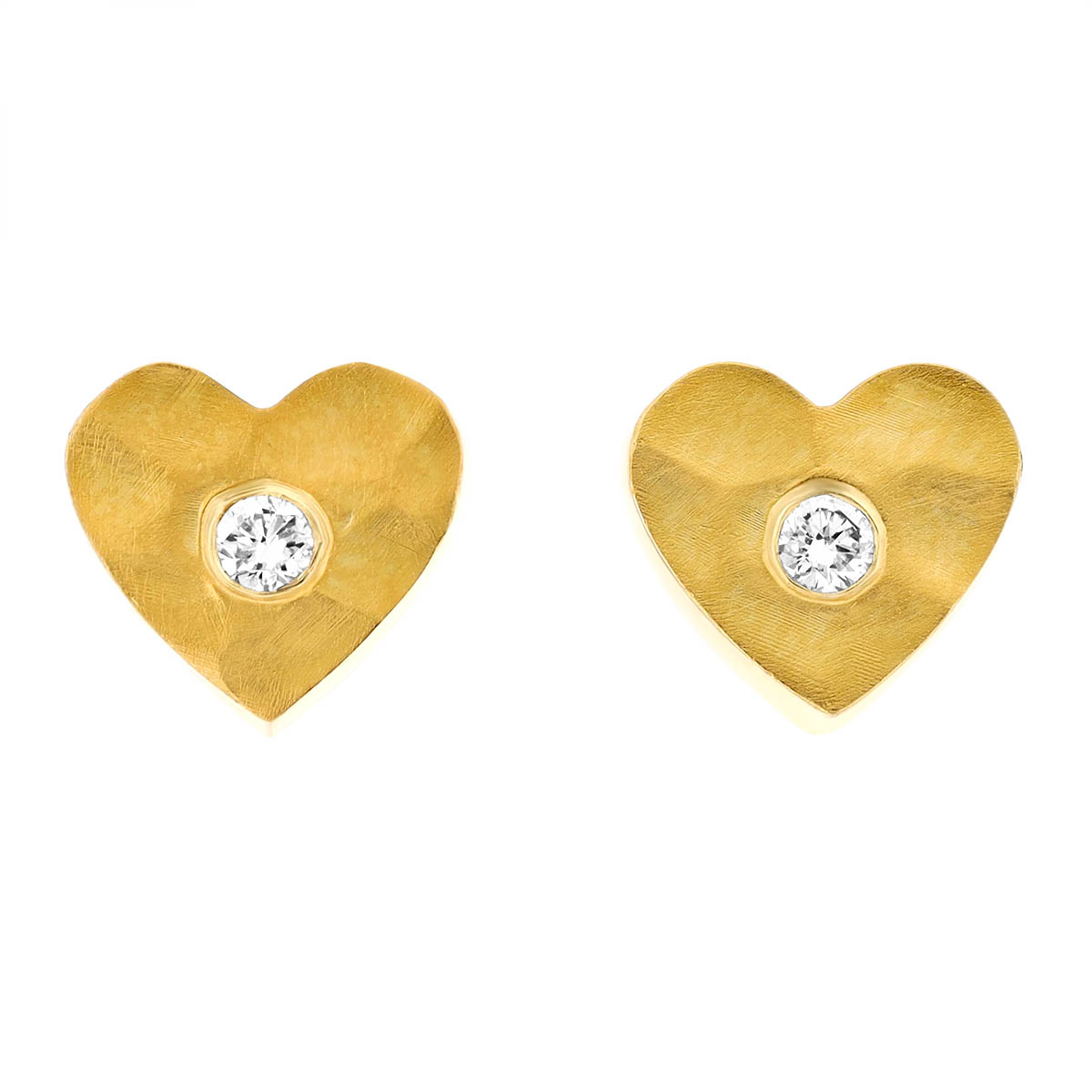 Marika Diamond Bezel Set Center Heart Stud Earrings in Yellow Gold