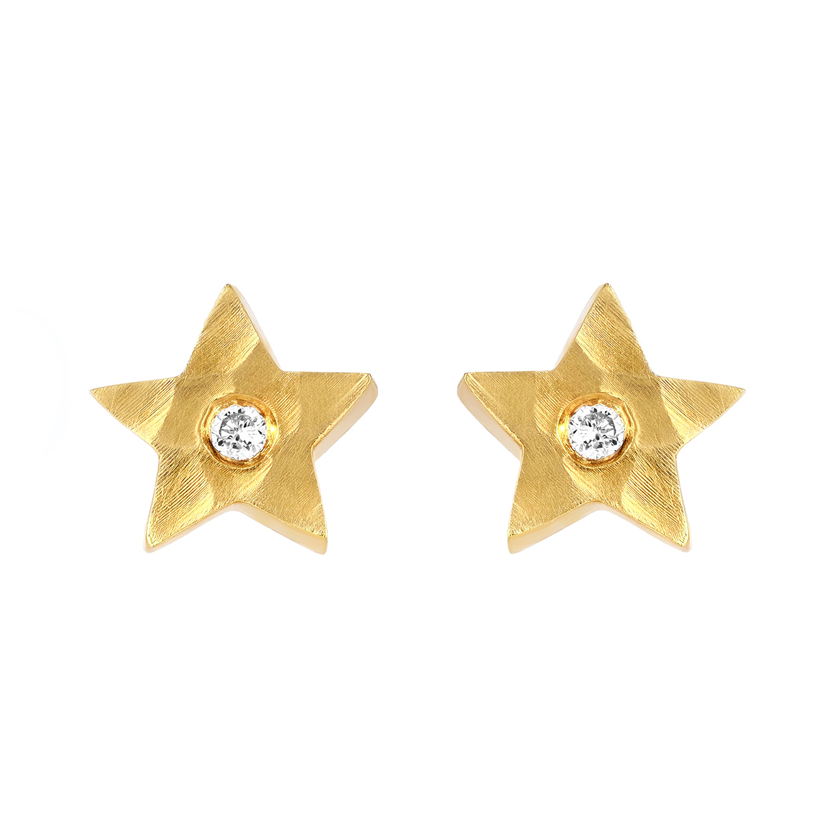 Marika Flush Set Diamond Star Stud Earrings in Yellow Gold