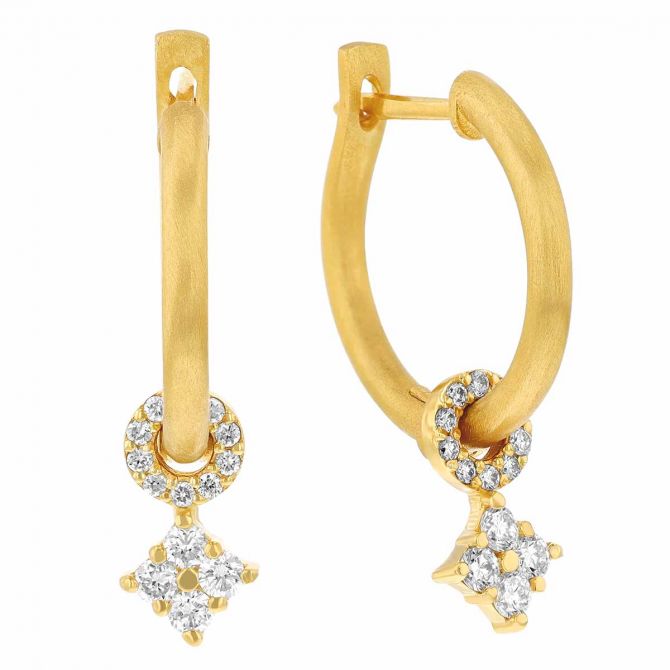 Marika Diamond Dangle Charm Hoop Earrings in Yellow Gold