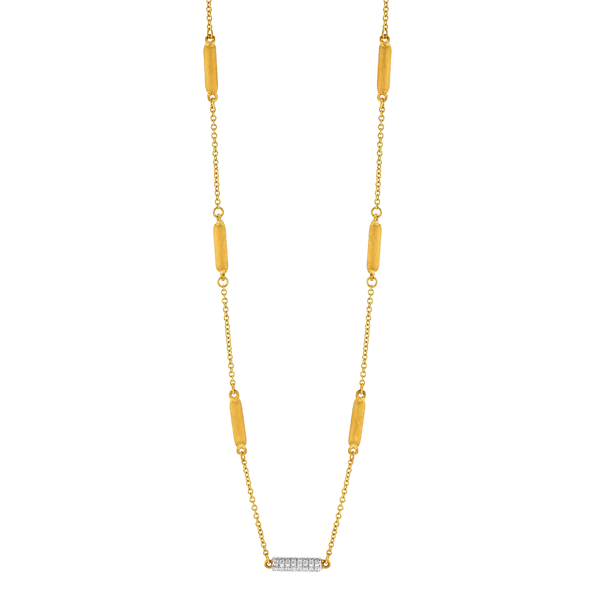 Marika Diamond Pave & Yellow Gold Long Rounded Link Station Necklace, 18