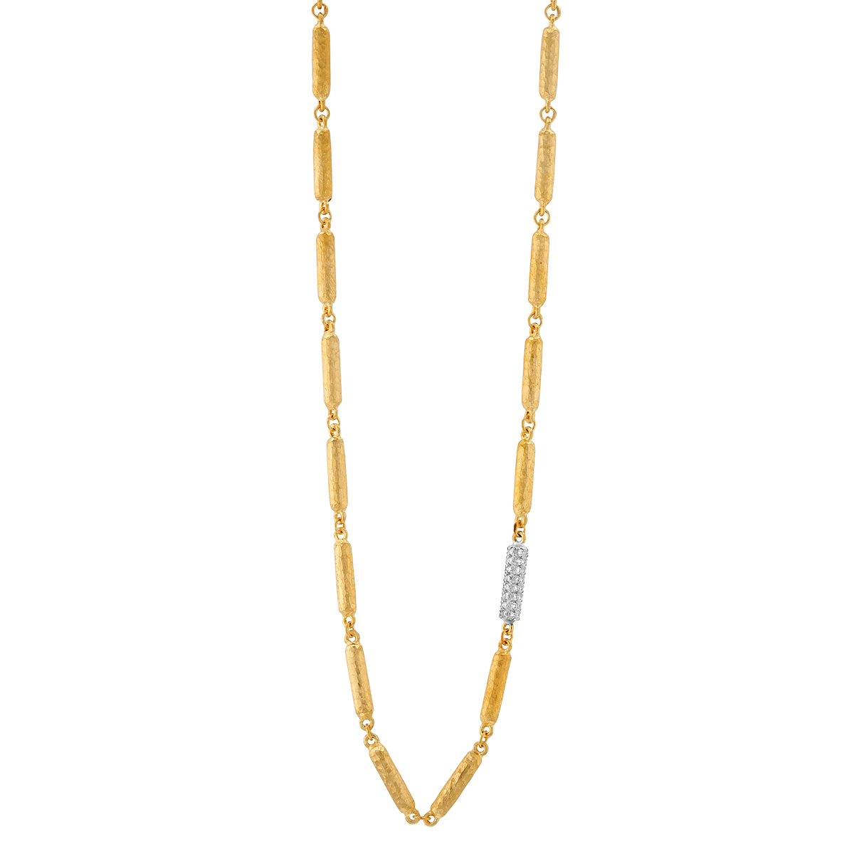 Marika Yellow Gold Tube Bead Necklace with Diamond Pave, 18