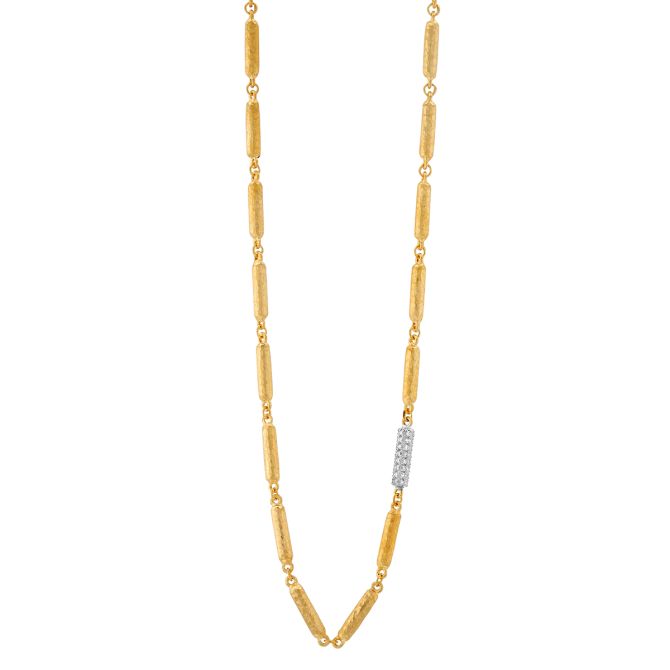 Marika Yellow Gold Tube Bead Necklace with Diamond Pave, 18"