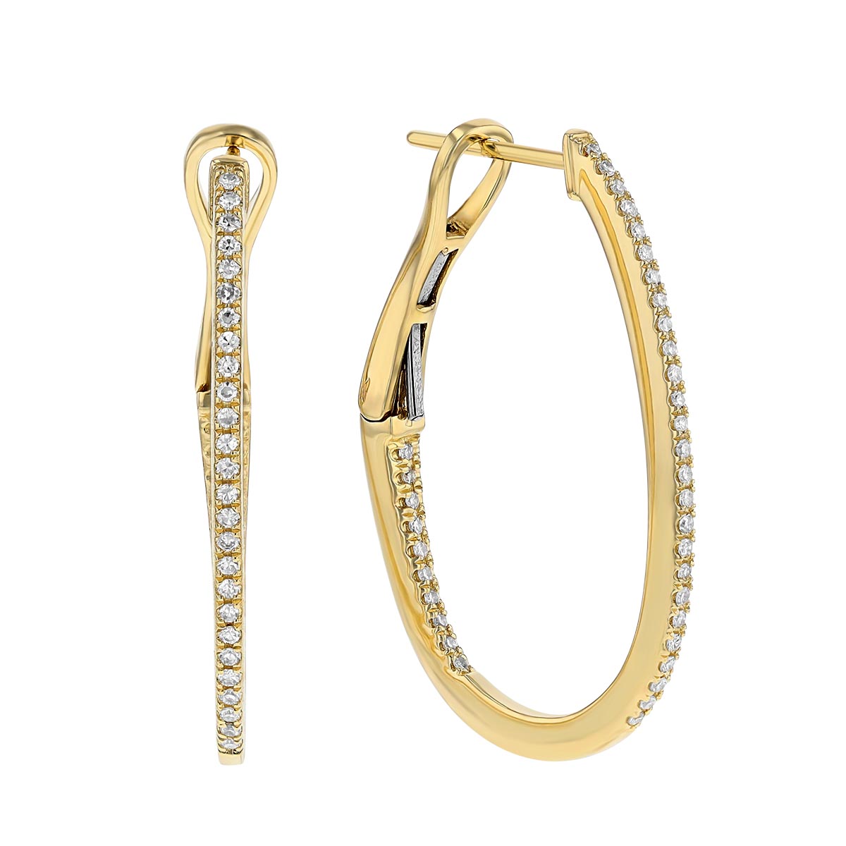 Diamond Inside Out Hoop Earrings in Yellow Gold, 0.20 cttw