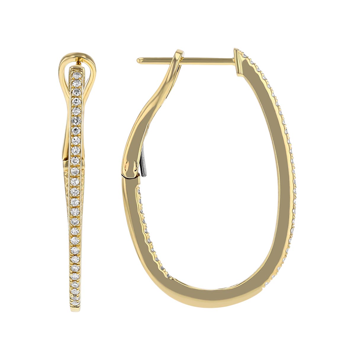 Diamond Inside Out Hoop Earrings in Yellow Gold, 0.20 cttw
