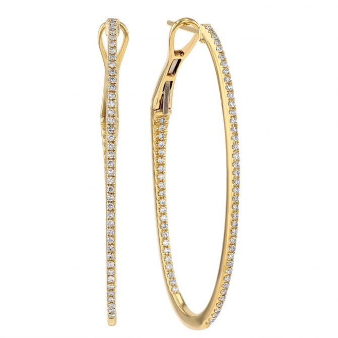 Diamond Inside Out Hoop Earrings in Yellow Gold, 0.33 cttw
