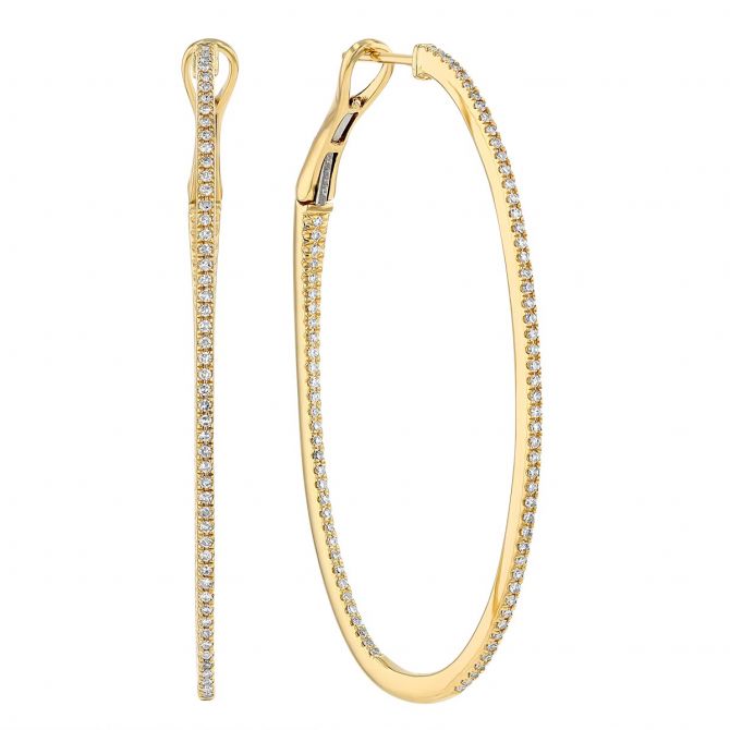 Diamond Inside Out Hoop Earrings in Yellow Gold, 0.42 cttw