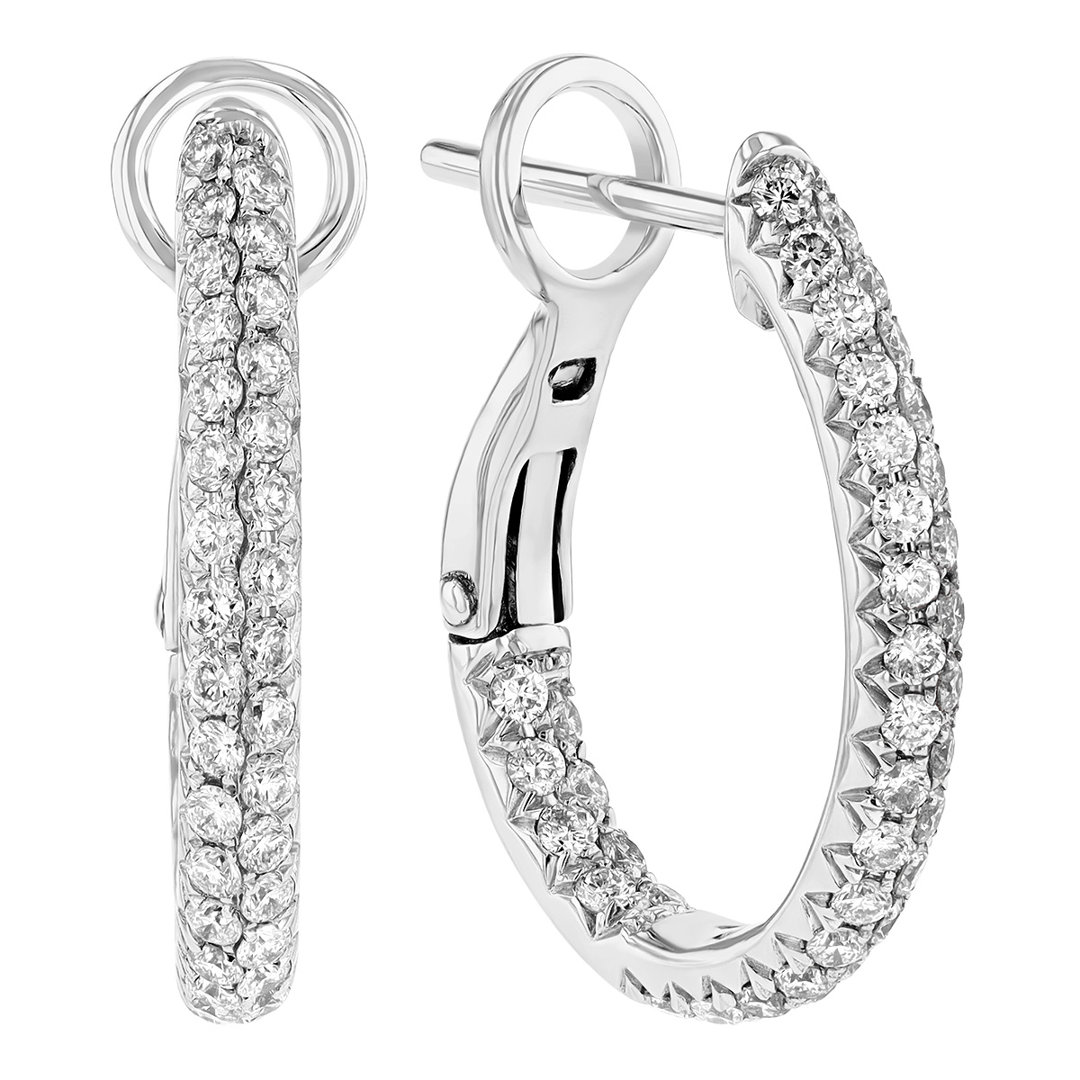 Diamond Pavé 2 Row Inside Out Hoop Earrings in White Gold