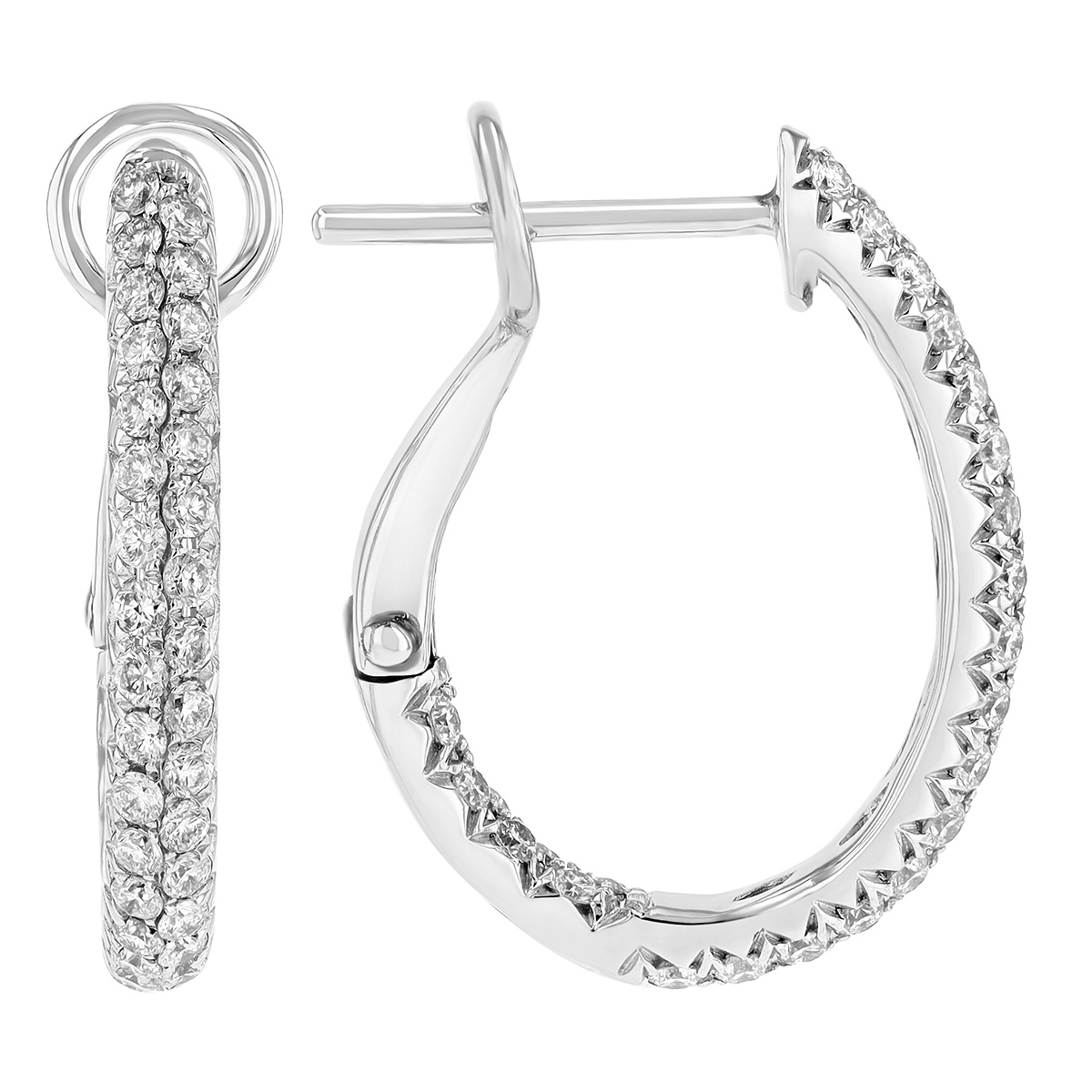 Diamond Pavé 2 Row Inside Out Hoop Earrings in White Gold