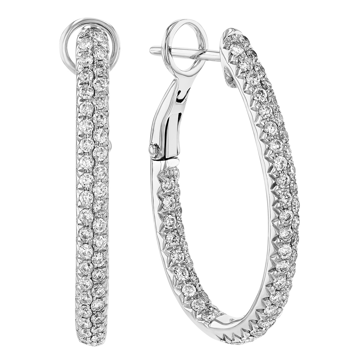 Diamond Inside Out 2 Row Oval Hoop Earrings in White Gold