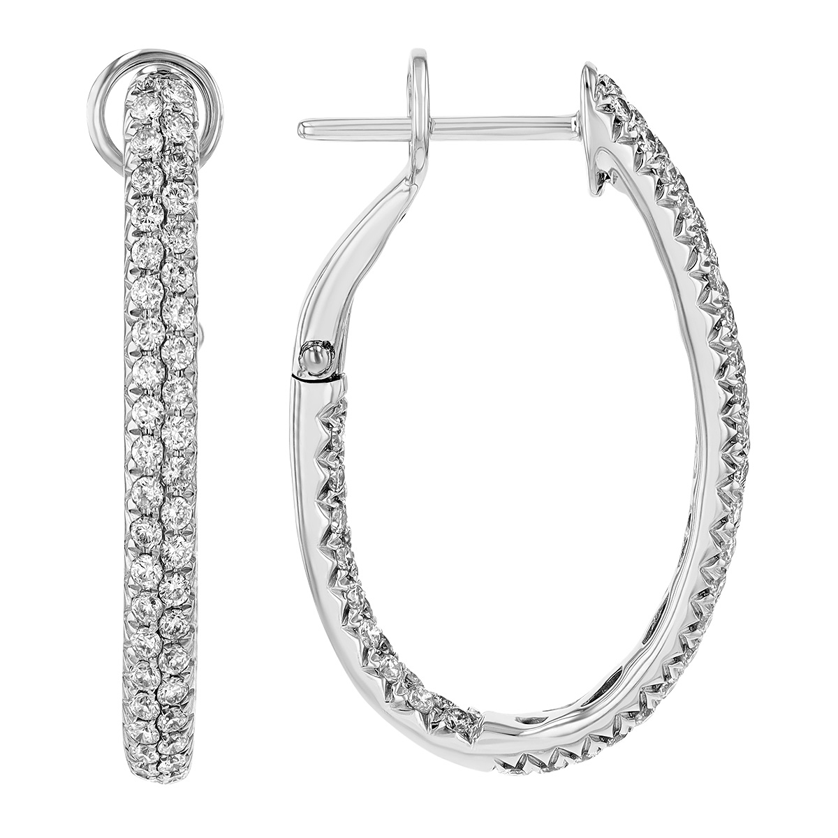 Diamond Inside Out 2 Row Oval Hoop Earrings in White Gold