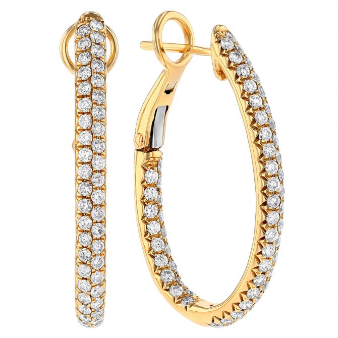 Diamond Pavé 2 Row Inside Out Hoop Earrings in Yellow Gold