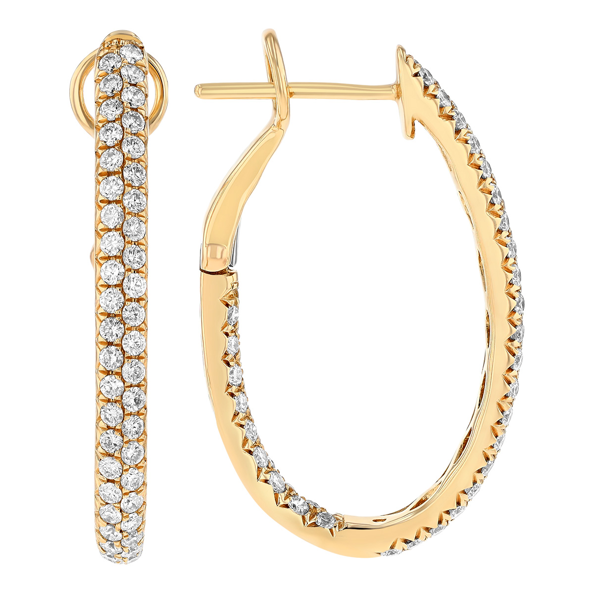 Diamond Pavé 2 Row Inside Out Hoop Earrings in Yellow Gold