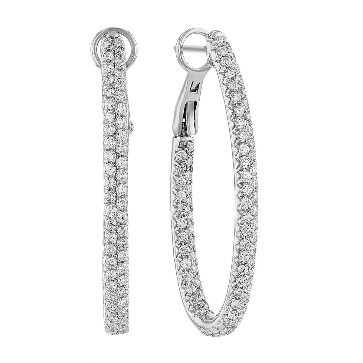 Diamond 2 Row Inside Out Hoop Earrings in White Gold, 1.45 cttw