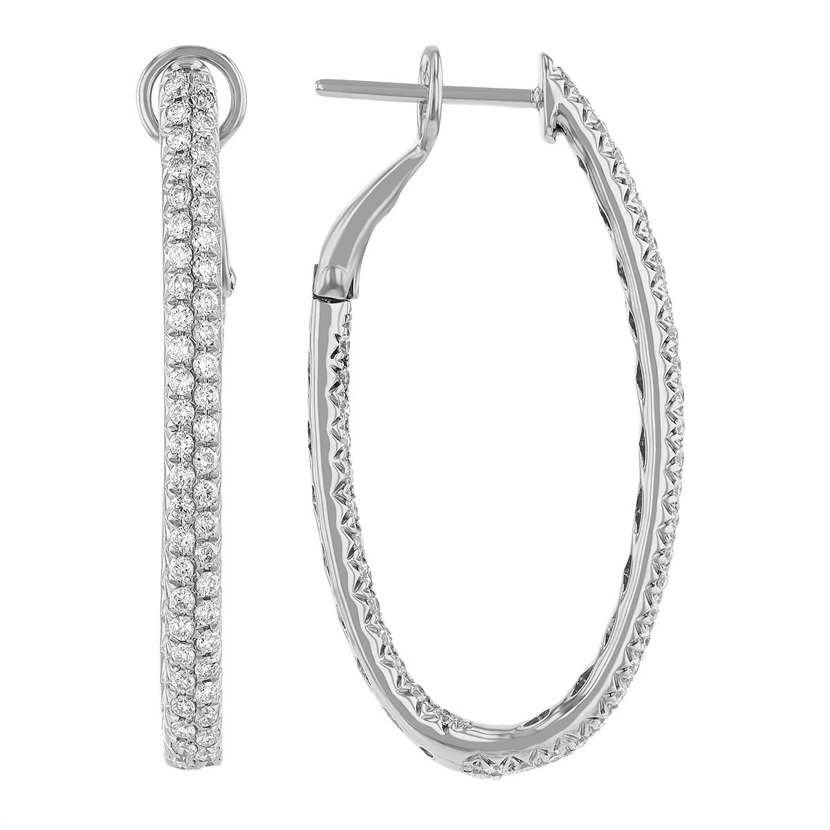 Diamond 2 Row Inside Out Hoop Earrings in White Gold, 1.45 cttw