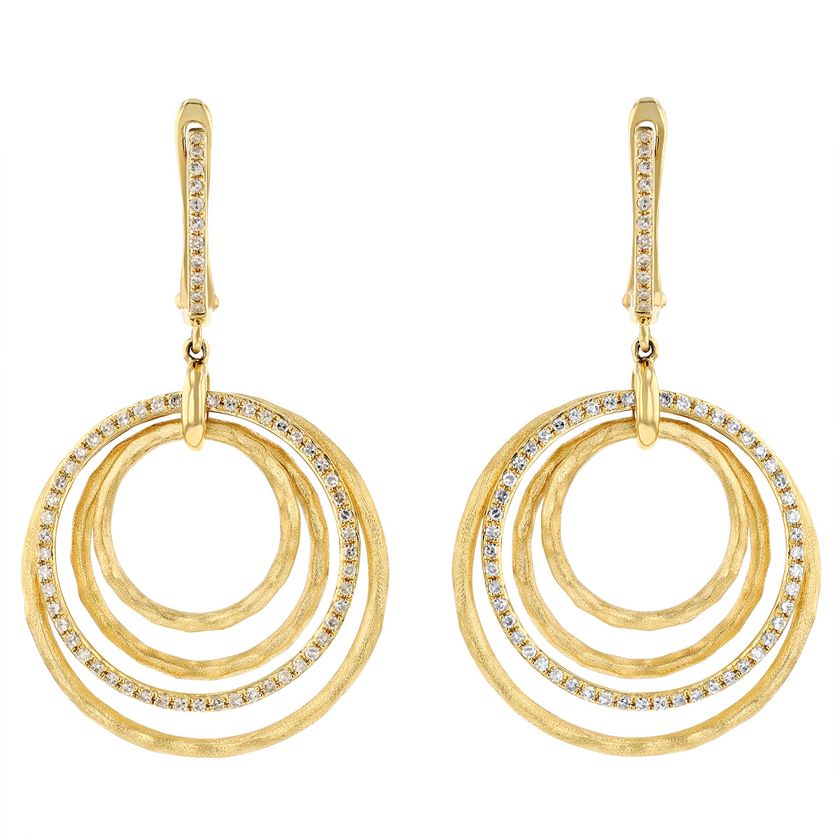 Diamond Open Graduated Circle Dangle Earrings in Yellow Gold