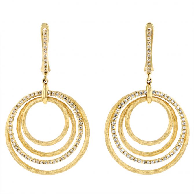 Diamond Open Graduated Circle Dangle Earrings in Yellow Gold