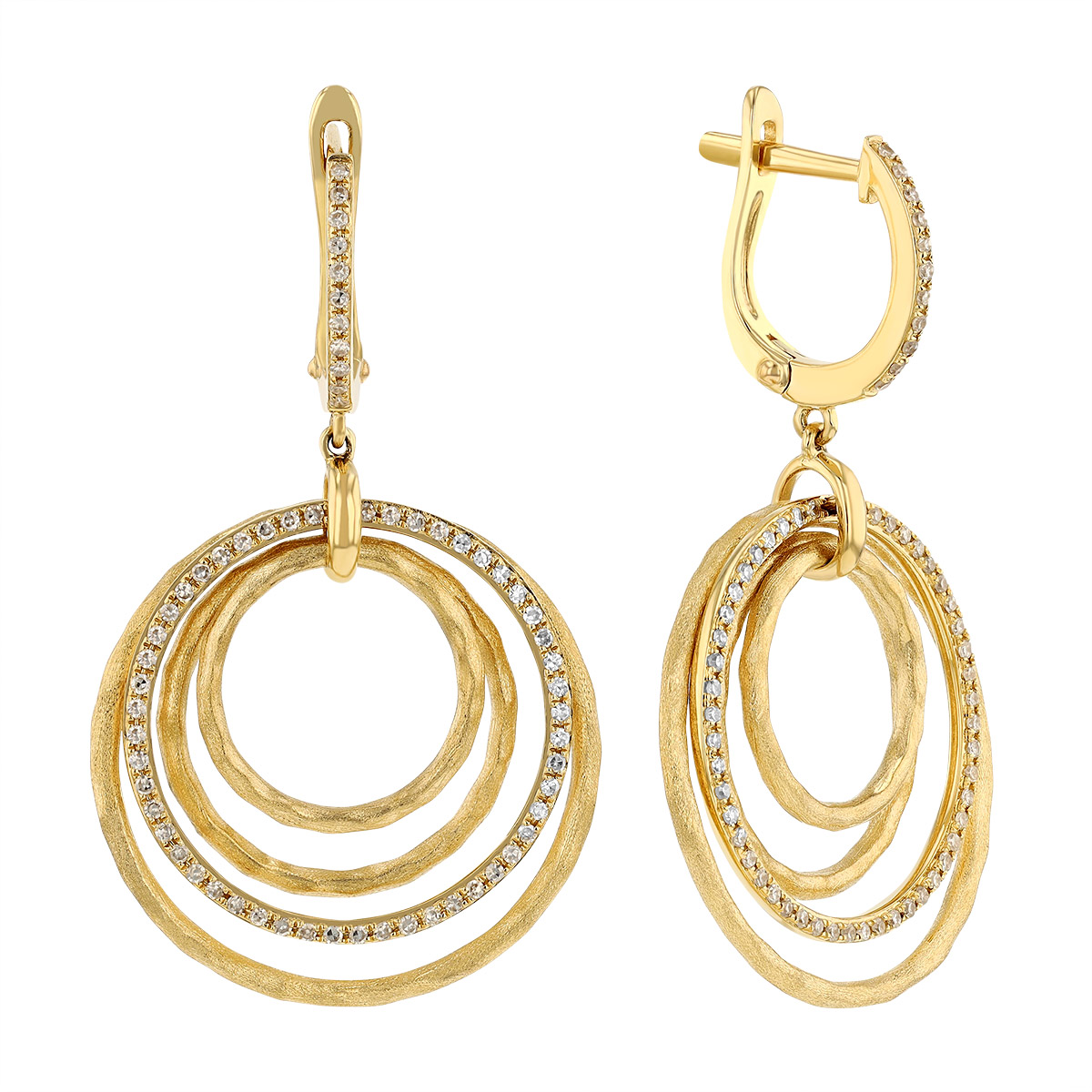 Diamond Open Graduated Circle Dangle Earrings in Yellow Gold