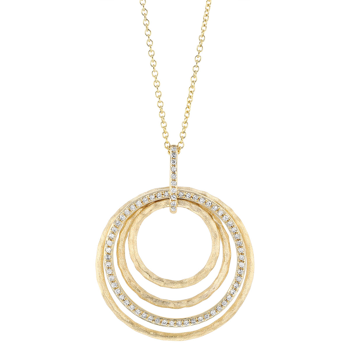 Diamond Open Graduated Circle Pendant in Yellow Gold, 16