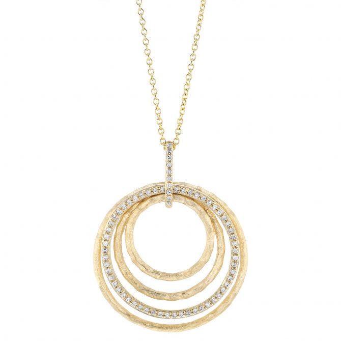 Diamond Open Graduated Circle Pendant in Yellow Gold, 16"