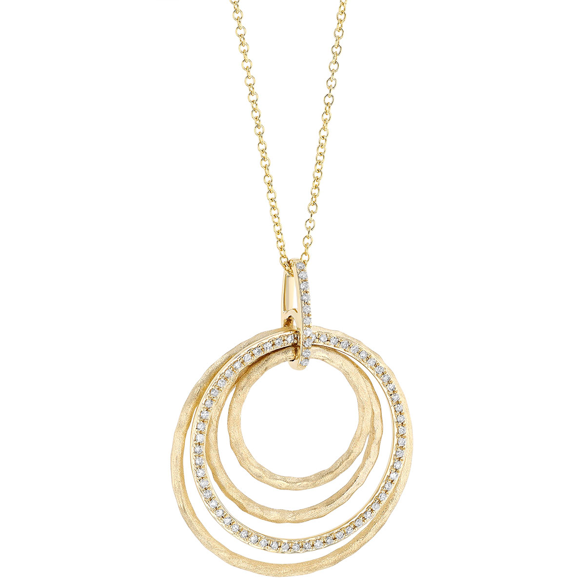 Diamond Open Graduated Circle Pendant in Yellow Gold, 16