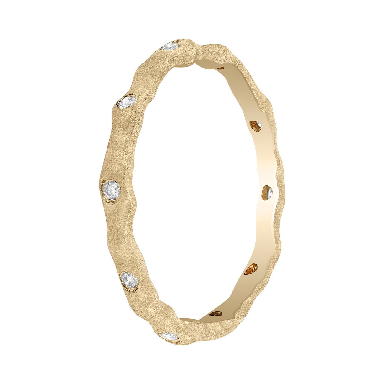 Diamond Wave Eternity Ring in Brushed Yellow Gold, 1.8 mm