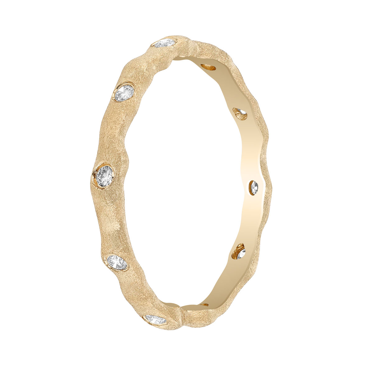 Diamond Wave Eternity Ring in Brushed Yellow Gold, 2.4 mm