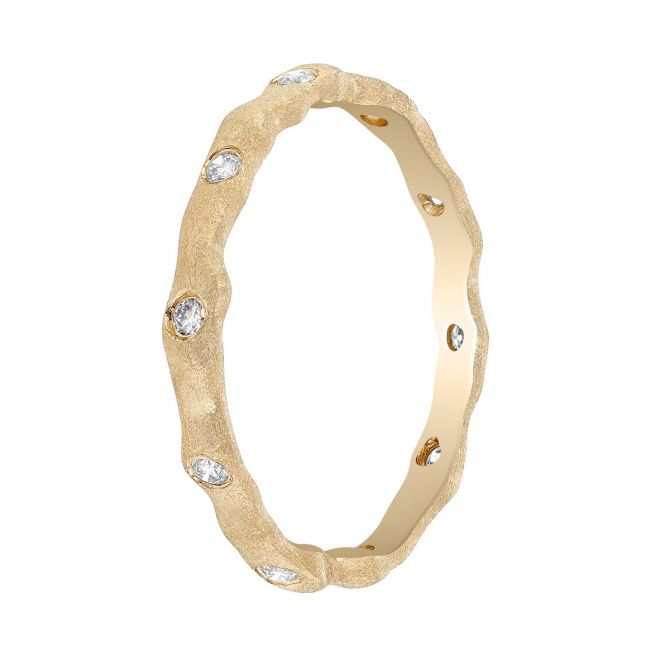 Diamond Wave Eternity Ring in Brushed Yellow Gold, 2.4 mm