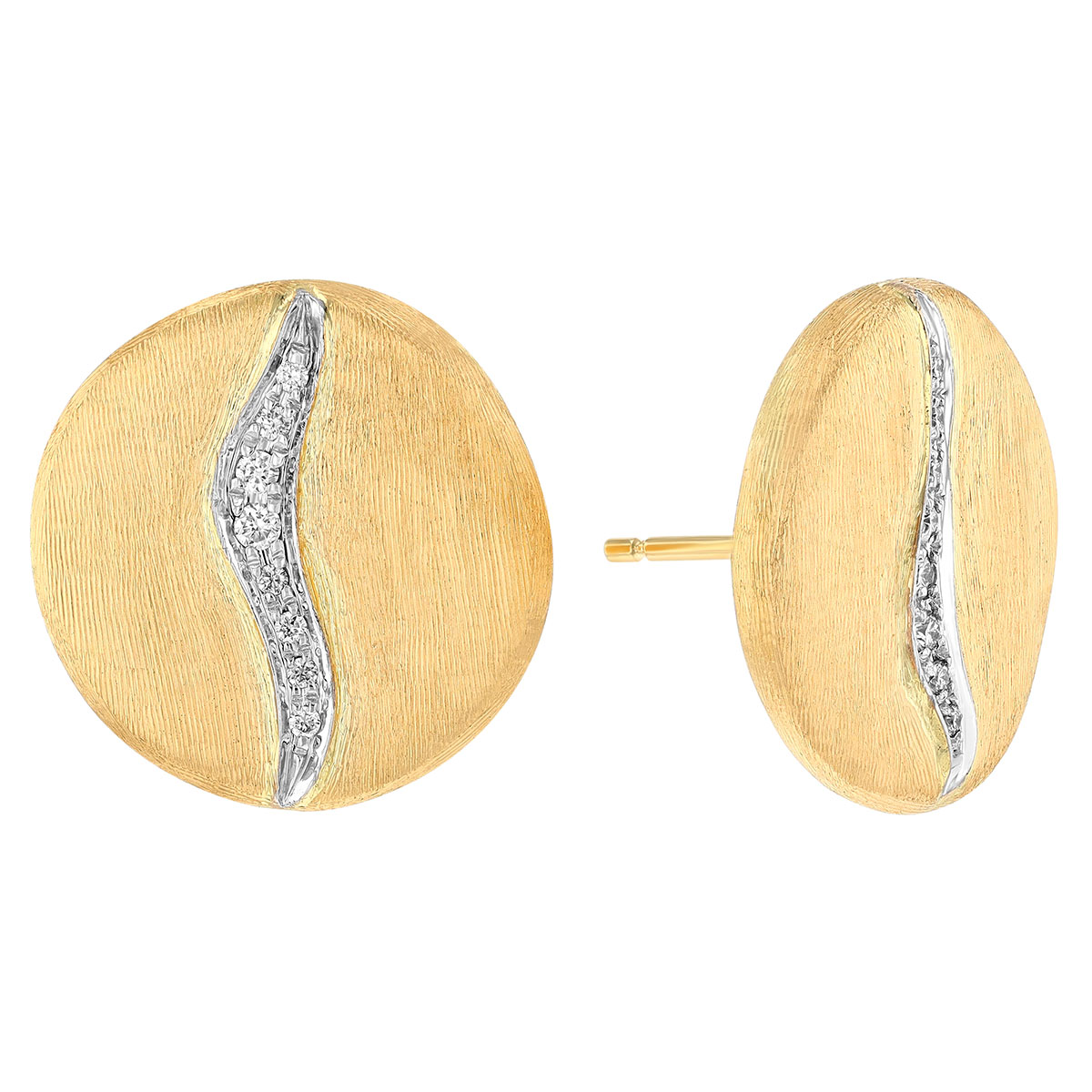Marco Bicego Jaipur Diamond Wave Inlet Rounded Stud Earrings in Satin Yellow Gold