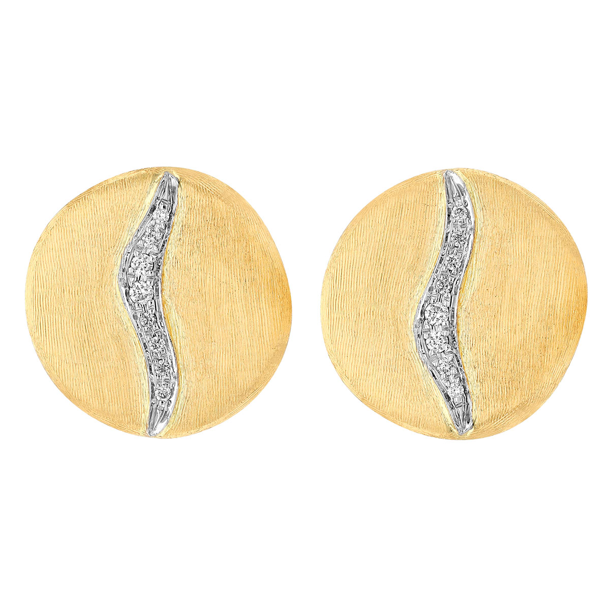 Marco Bicego Jaipur Diamond Wave Inlet Rounded Stud Earrings in Satin Yellow Gold